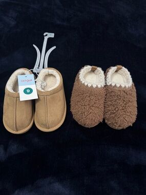 Cat & Jack Kids Slip-On Sherpa Slippers - Tan & Brown